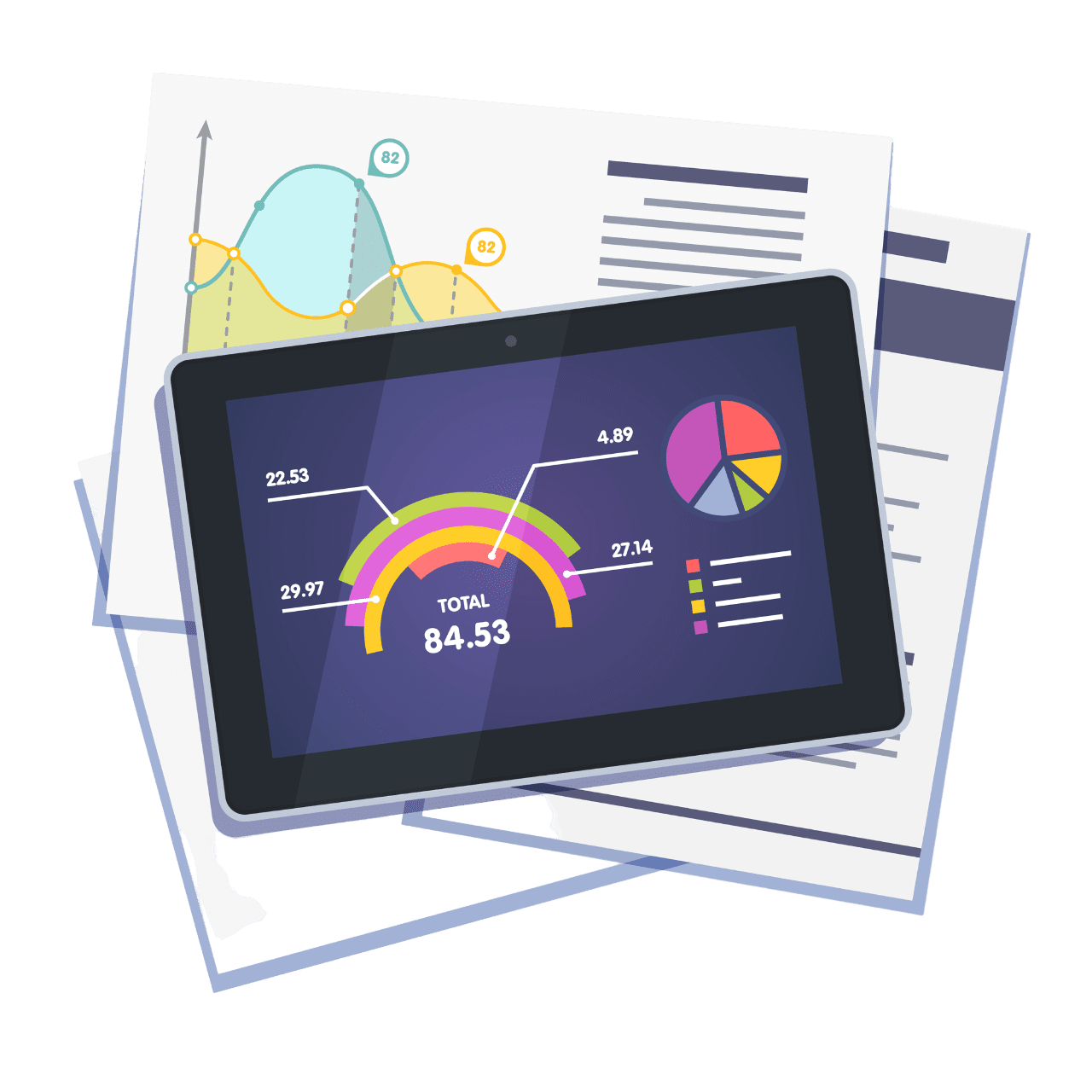 Statistical data abstract on paper and tablet